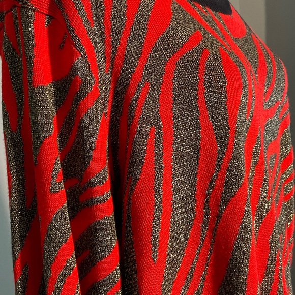 Willow Drive Red Black Silver Lg Holiday Sweater with an Asymmetrical Neckline - Picture 13 of 16